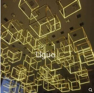 Geometric cube conference room duplex hotel new Chinese style Nordic postmodern minimalist living room corridor chandelier