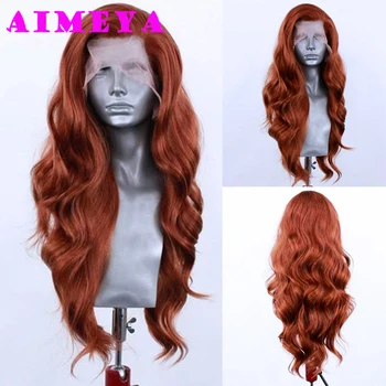 AIMEYA Synthetic Ginger Orange Body Wave Wigs Free Part Lace Front Wigs for Women Natural Looking Daily Wear Costume Party Wig