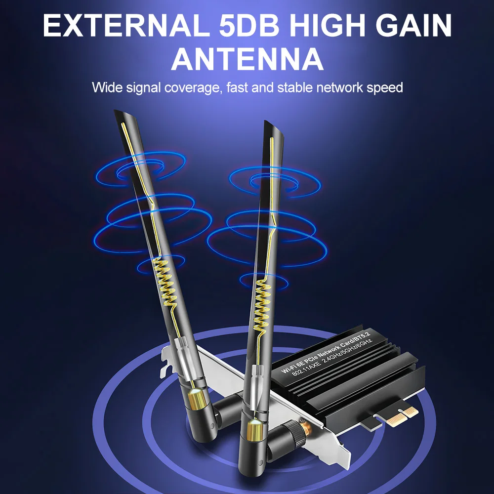 Adaptador Bluetooth 5,2 tarjeta Wifi Pci-E de alta velocidad tarjeta de red Wifi 6e conexión estable tarjeta de red de doble banda para oficina en línea