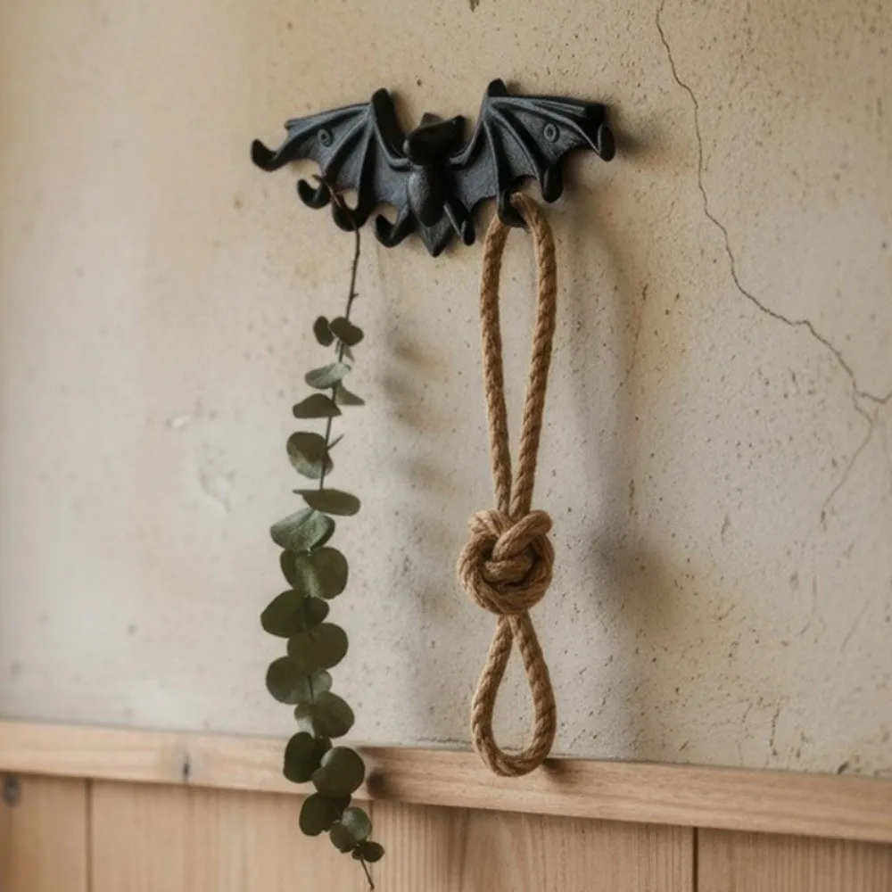 Multifunctional Vintage Bat Key Hooks Rust-Proof with 8 Hooks Cast Iron Key Rack Space-Saving Wall Mount Key Holder Living Room