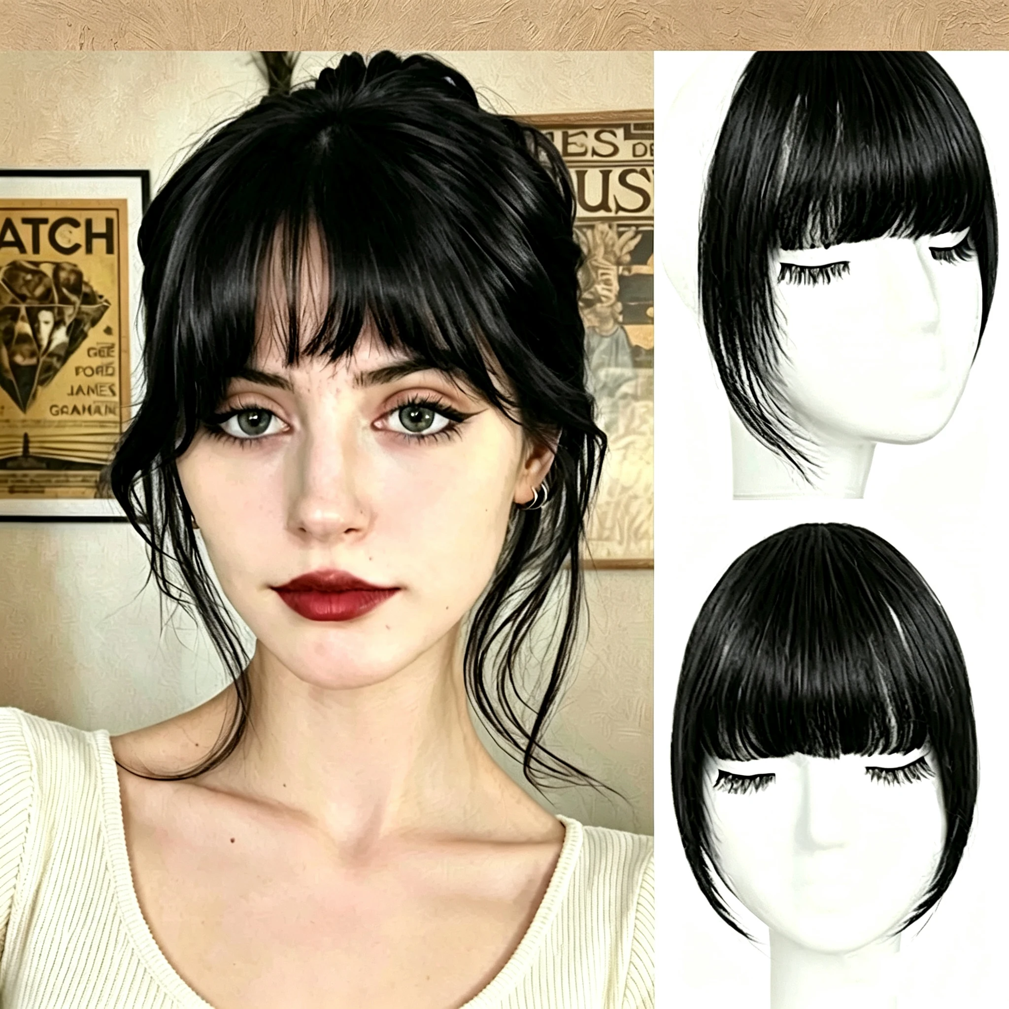 Hair Clip In Bangs 100% Real Human Hair Wispy Bangs Curved Bangs Fake Bangs HumaN Hair Extension For Daily Wear Bangs Lace