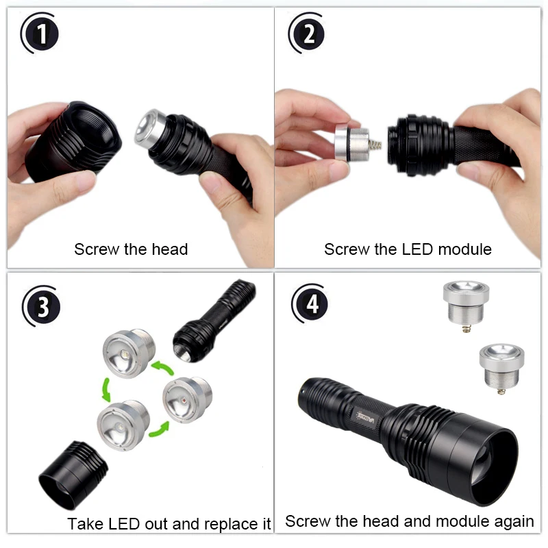 Tactical LED Hunting Lanterna, USB recarregável acampamento lanterna, Professional Camp lanterna, verde vermelho e Whtie, 1-Modo, 48 milímetros Lens, C11, 400 jardas