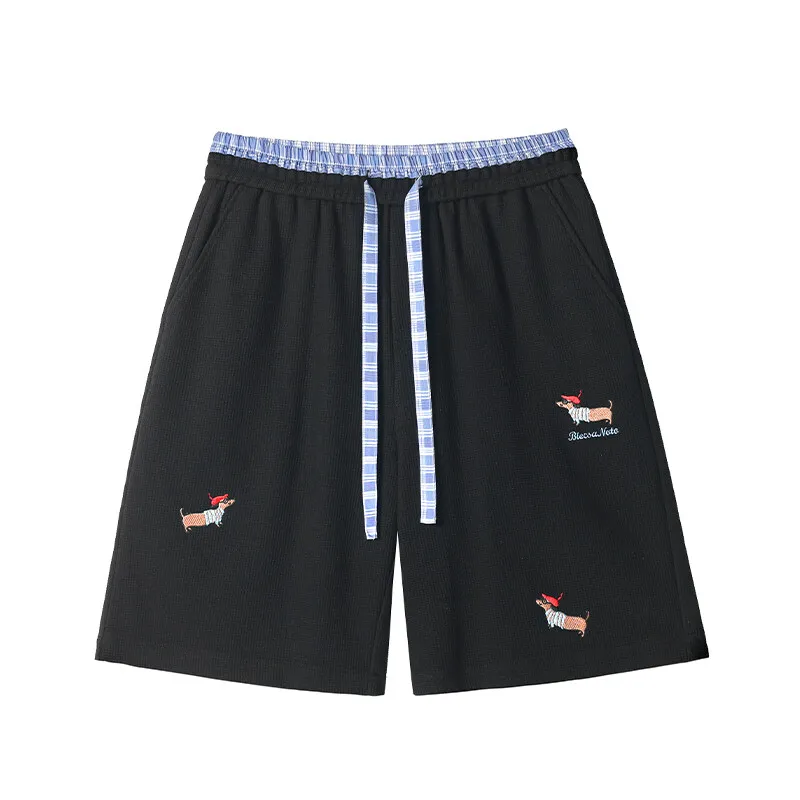 Splice geruite shorts met trekkoord Borduren Hond Grafische shortpant Heren Dames Zwart Beige Marineblauw Jorts Korte broek GYM