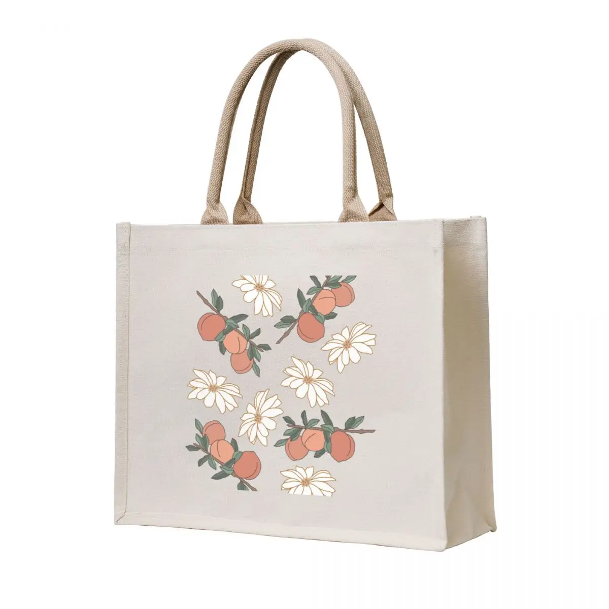 Melocotón y Margarita estética primavera naturaleza Pastel Coral patrón Floral bolso de compras bolso de mano personalizado bolso de tela