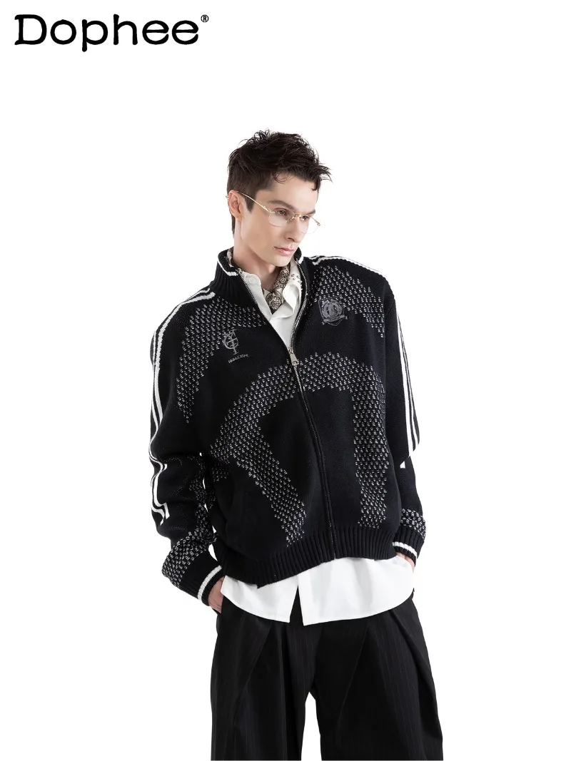 

Autumn Winter Fashion Trend Men's Stand Collar Zipper Cardigan Loose Casual Handsome Youth Trendy Warm Sweater