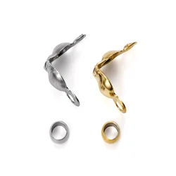 100PCS Stainless Steel Gold Color Connector Clasp Crimp End Beads For DIY Bracelet Necklace Chains Jewelry Making Accessories
