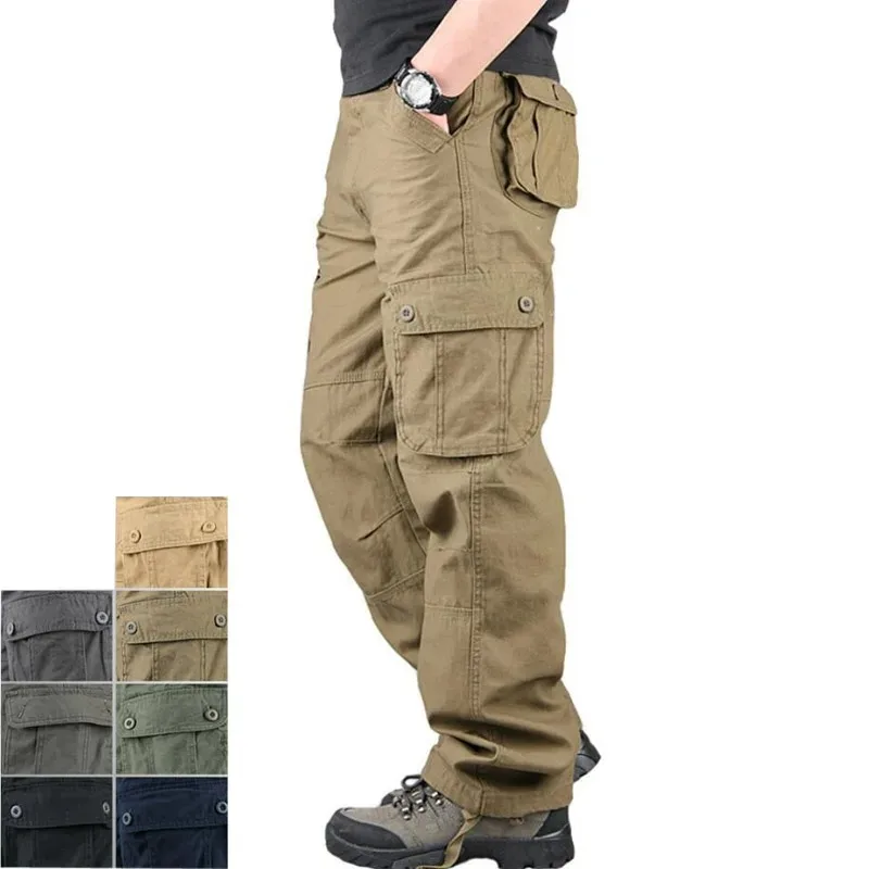 

Men's Cargo Pants Mens Casual Multi Pockets Military Large Size 44 Tactical Pants Men Outwear Army Straight Slacks Long Trousers