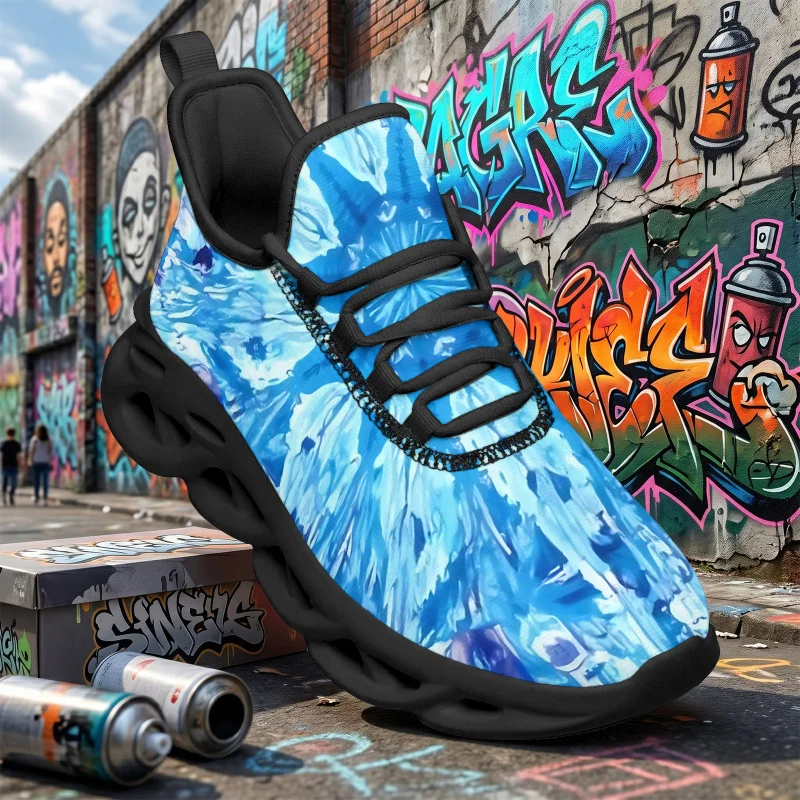 

Women's and Men's Blue Abstract Water Splash Tie-Dye Print Sneakers Wide-fit fashion loafers Plus-size breathable walking shoes