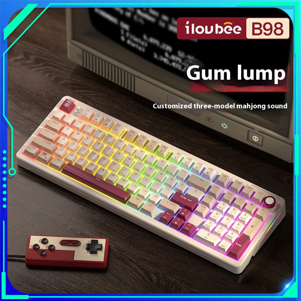 ILovbee-Teclado mecánico Retro B98, inalámbrico, Bluetooth, 3 modos, intercambio en caliente, RGB, Junta personalizada, Pc, accesorios para jugadores