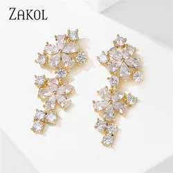 ZAKOL Romantic Temperament Shiny Flowers Cubic Zirconia Dangle Earrings Wedding Jewelry for Bride and Bridesmaids EP2918