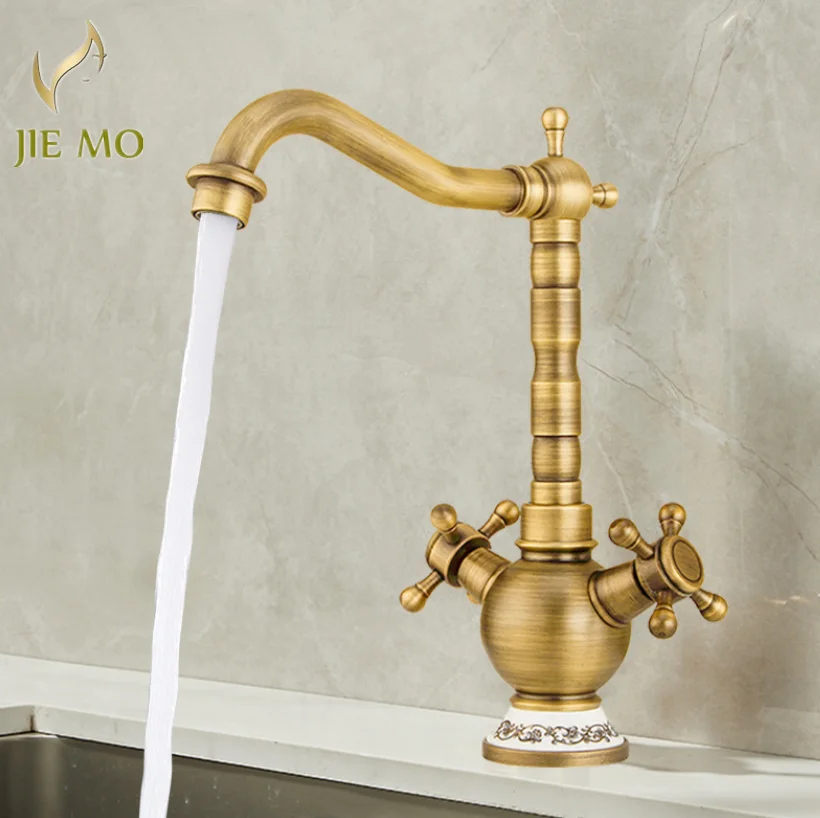 

Латунный роскошный смеситель для кухонной мойки с двойной ручкой, подходит для мытья овощей, с защитой от брызг холодной и горячей воды