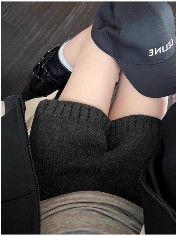 

Корейские шерстяные вязаные брюки-кюлоты для женщин: модные, свободные, широкие, повседневные, с высокой талией и эластичным поясом