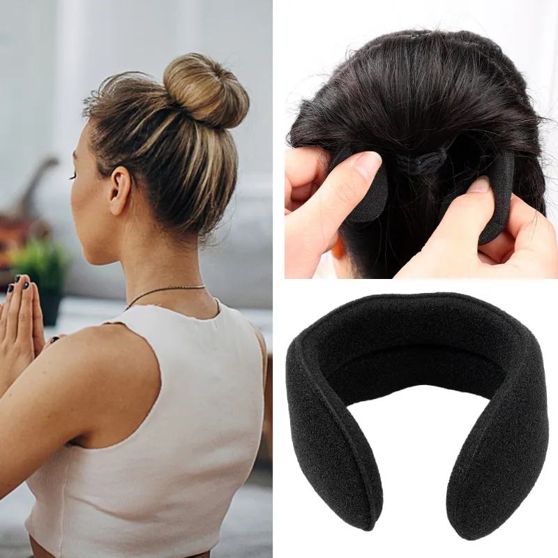 1/2/4Pcs Black Foam Sponge Scrunchie Hair bride Styling Bun Curler Maker Ring Magic Barrette Hair Donuts Twist Tools 17.5-22.5cm