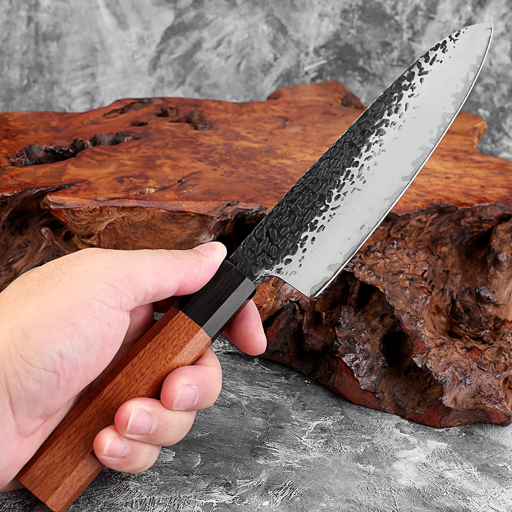 XITUO Japanese 8 Inch Chef Knife Triple-layer Composite Steel Sharp Hand Forged Kitchen Cooking Knife Octagonal Wooden Handle