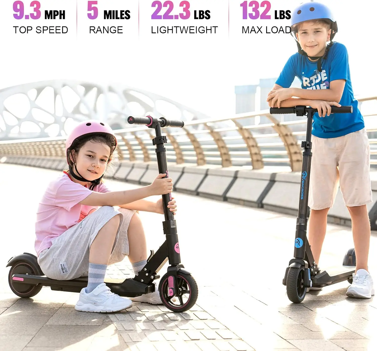 EVERCROSS EV06C Electric Scooter, Foldable Electric Scooter for Kids Ages 6-12, Up to 9.3 MPH & 5 Miles, LED Display, Colorful L