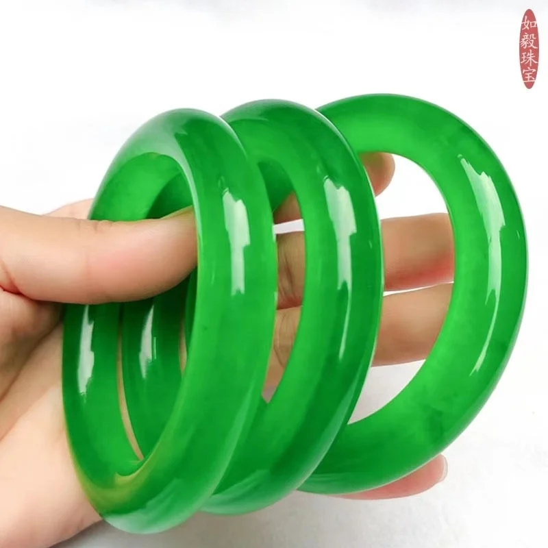 

Factory Wholesale Old Mine Myanmar Ice Jadeite Color Jade Bracelet Genuine Processed Imperial Green Full Green Genuine Fat Round