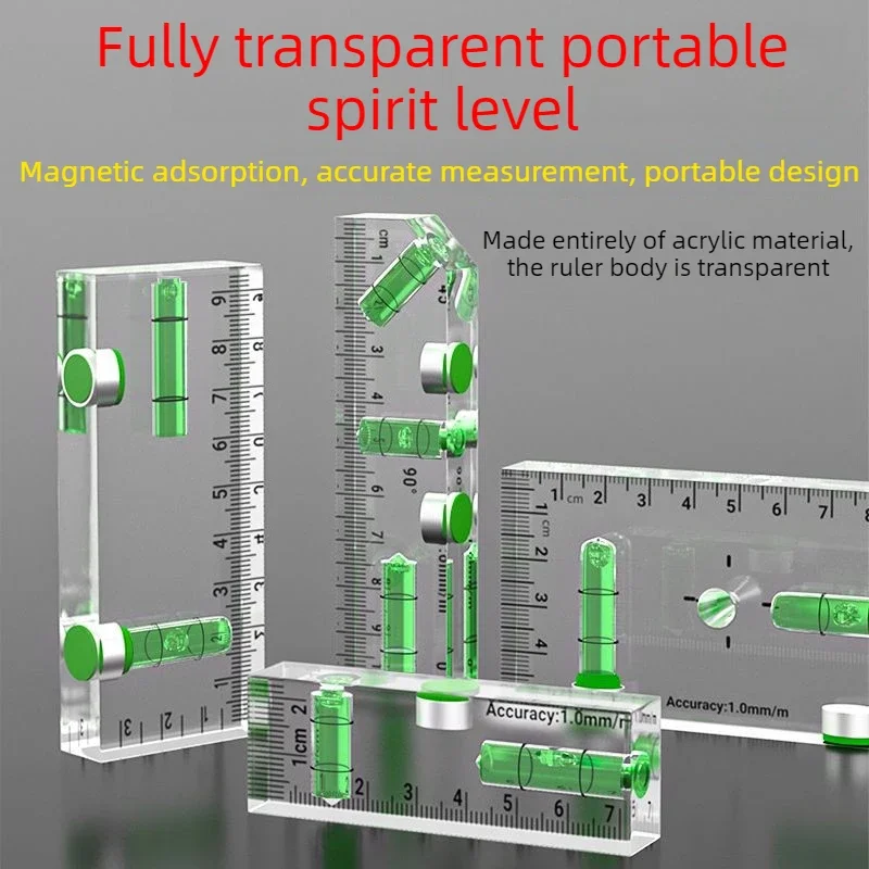 

High Precision Acrylic Mini Level Ruler Magnetic Transparent Level Bubble Thickening Spirit Levels Measure Tools Construction
