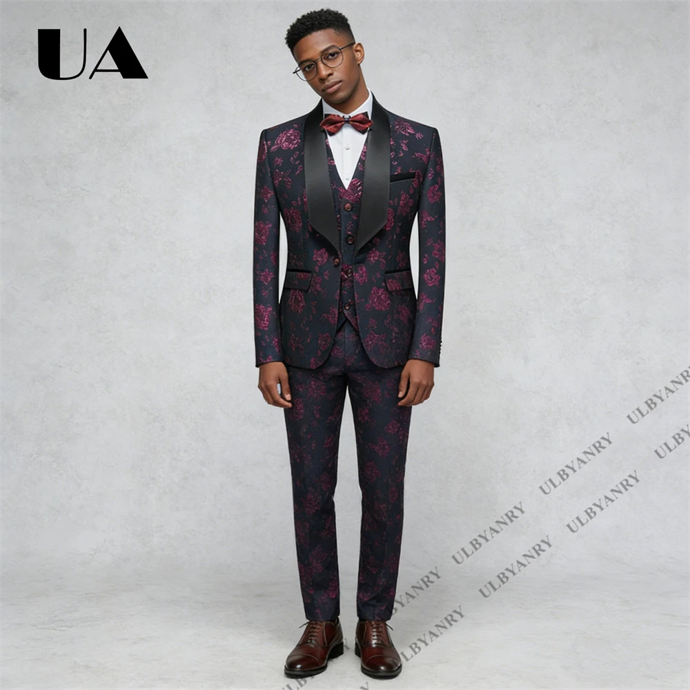 Men'S Grooming Pictures - ULBYANRY 花柄ジャカードスーツセット (ジャケット ベスト パンツ) M-6XL
