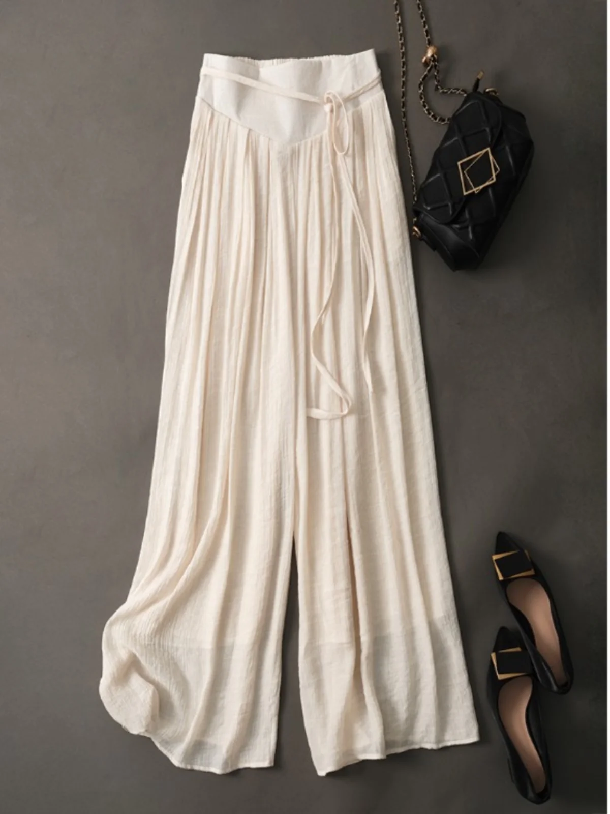 

Ele, широкие брюки с высокой талией, юбка, женские летние легкие свободные утягивающие повседневные длинные брюки с поясом