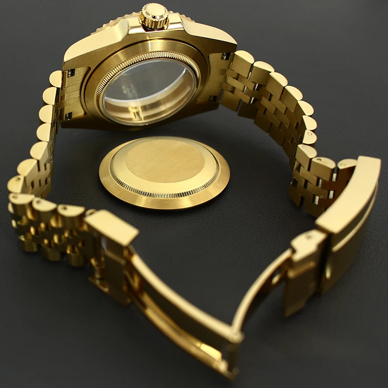 40mm PVD Gold Watch Case Sapphire Crystal For Seiko NH34 NH35 NH36 NH38 ETA2824 Miyota8215 Movement 5-link Bracelet Slide Buckle