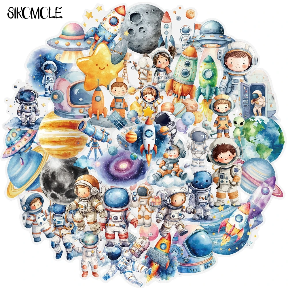 

50PCS Cartoon Space Astronauts PET Stickers Decals For Phone Laptop Skateboard Guitar Helmet DIY Aesthetic Transparent Stickers