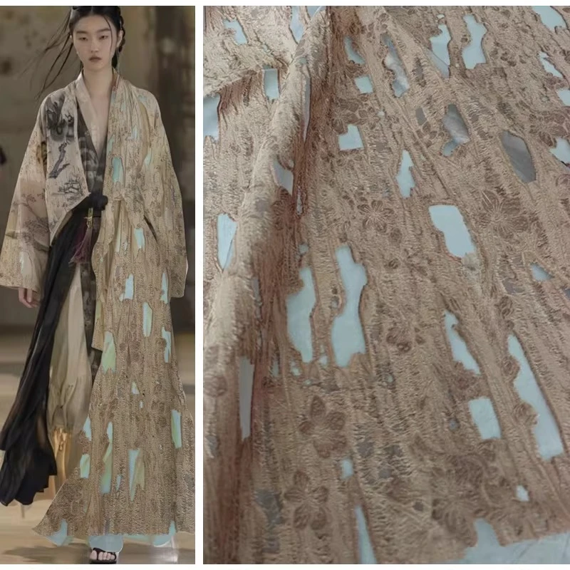 

Bark Patterned Floral Jacquard Fabric for Spring Summer Slightly Transparent Tops Shirts Designer Fashion Fabrics By Meter Cloth