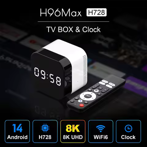 Smart TV Box Android 14.0 WIFI 6 BT 5.X Media Player 8K Alarm Clock TV Box with 2.4G Voice Remote Control