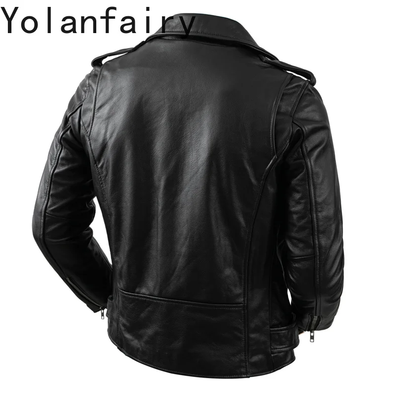 YOLANFAIRY Black Motorcycle Leather Jacket Men Genuine Leather Jacket Man Slim Natural Sheepskin Coat Fashion Jaquetas Masculina