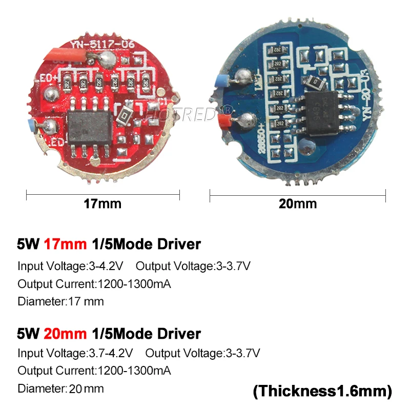 5W LED Flashlight Constant Current Driver Input 3-4.2V Output 3-3.7V 17mm20mm Diameter 1 Mode 5 Mode For 5W LED XPGG2 LG3535 XTE