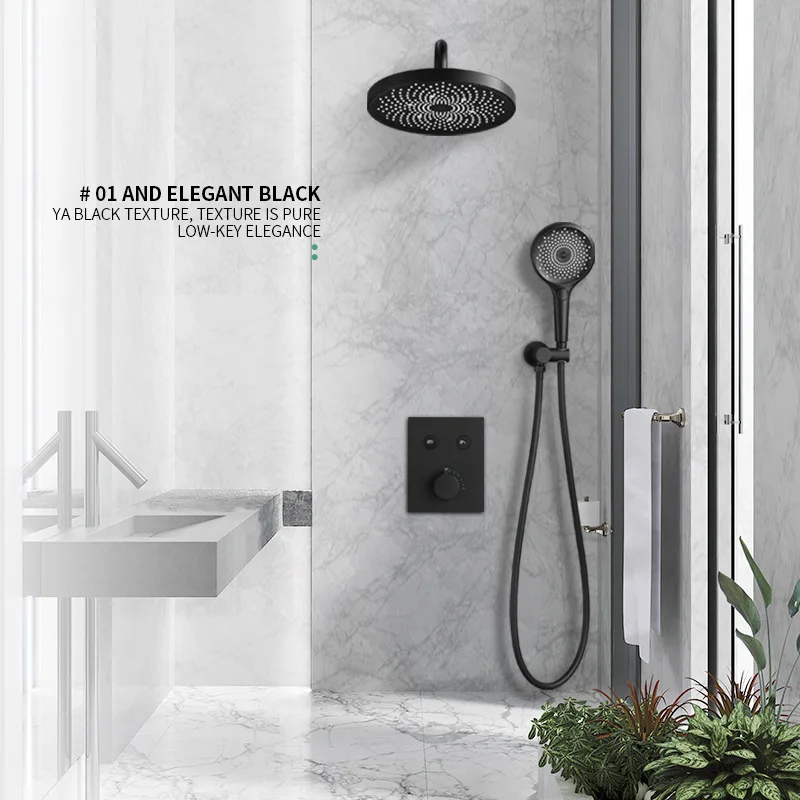 Constant Temperature Shower Faucet Wall-Mounted Brass Ceiling Concealed Buried Button Bathroom White Black Starry Sky Shower Tap