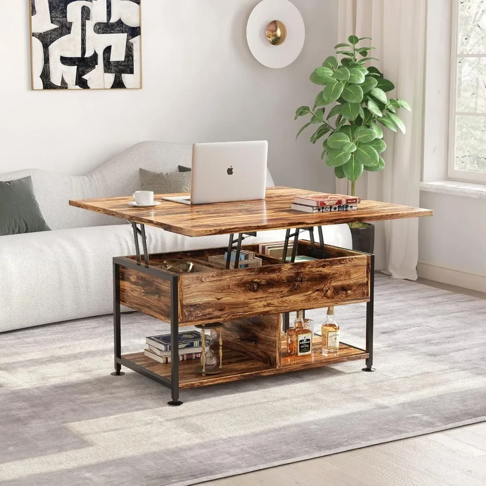 Lift Top Coffee Table 4 in 1 Multi-Function Coffee Table with Hidden Compartment ，Modern Lift Tabletop Dining Table