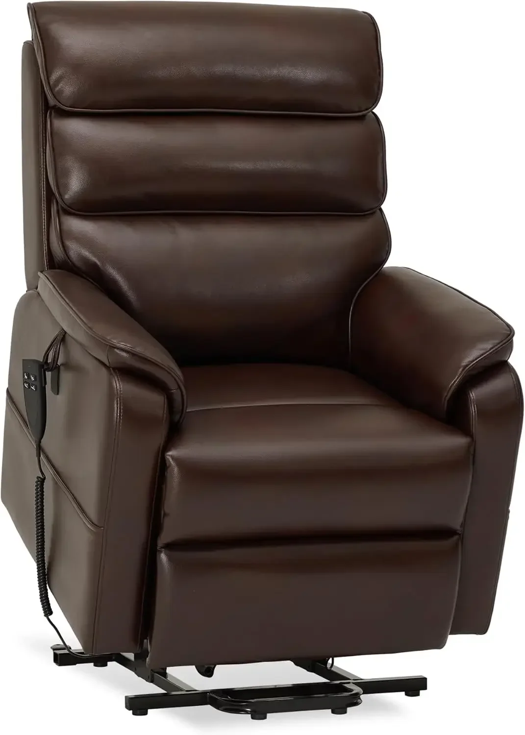 Lay Flat Lift Recliner Chair Heat Massage Dual Motor Infinite Position Up to 300 LBS Electric Power, Medium(Brown Faux Leather)