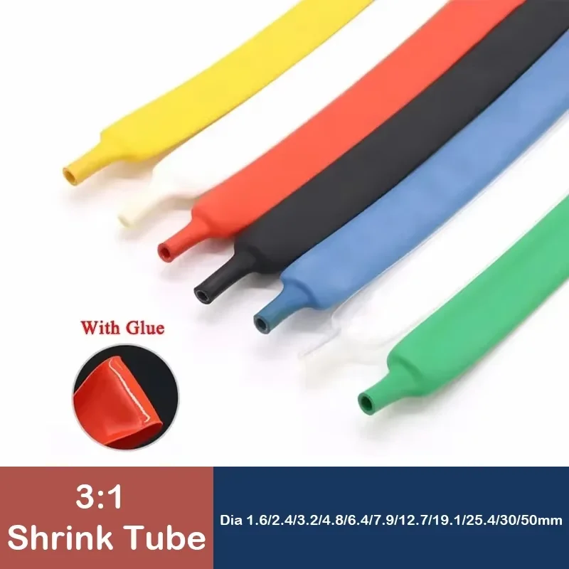 1/5/10m 3:1 Heat Shrink Tube 1.6/2.4/3.2/4.8/6.4/7.9/9.5/12.7/15.4/19.1/25.4/30/39/50mm Double Wall Glue Thermoretractile Tube