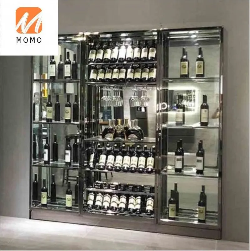 Stainless electroplating red wine cabinet in bar and wine cabinet storage space big wine holders wood