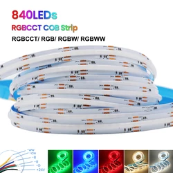 RGBCCT RGB RGBW RGBWW COB LED 스트립 조명, 유연한 COB 램프 테이프, 조도 조절 선형 조명 리본, 24V, 784 840LED, 1m, 2m, 3m, 4m, 5m