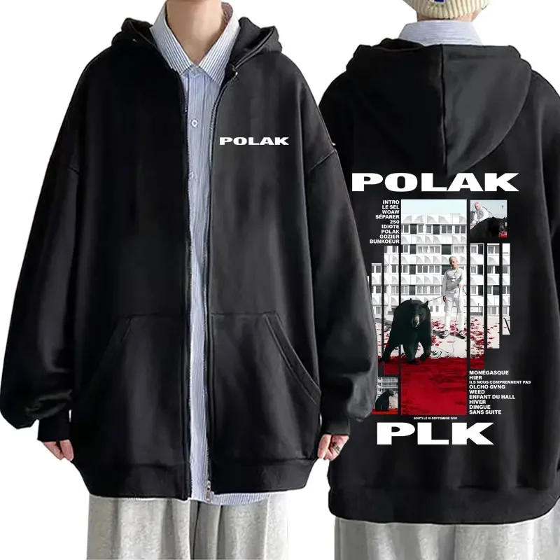 Rapper Plk Polak Print Zipper Hoodie Man Vintage Casual Oversized Jacket Coat Men Women Hip Hop Fashion Pop Music Zip Up Hoodies