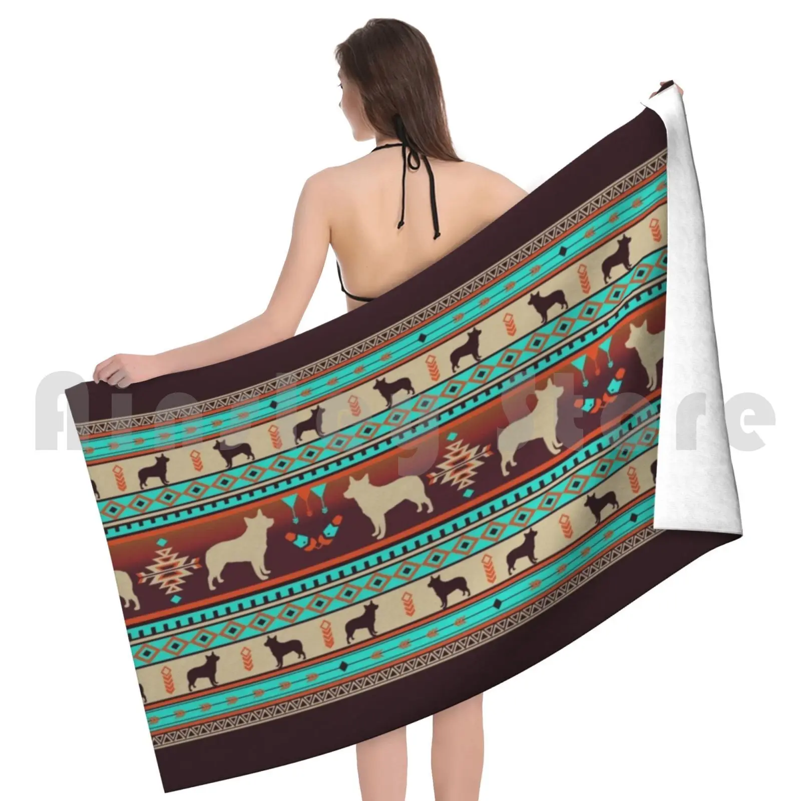 Boho Dogs | Australian Cattle Dog Sunset Custom Towel Bath Towel Pattern Pattern Design Dog Dogs Doglove Dog view 5