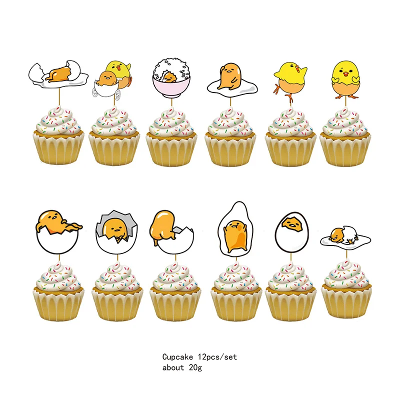 Cute Gudetama: An Eggcellent Adventure Cup Plate Cupcake Banner Birthday Party Communion Disposable Baby Shower Decorate Supplie