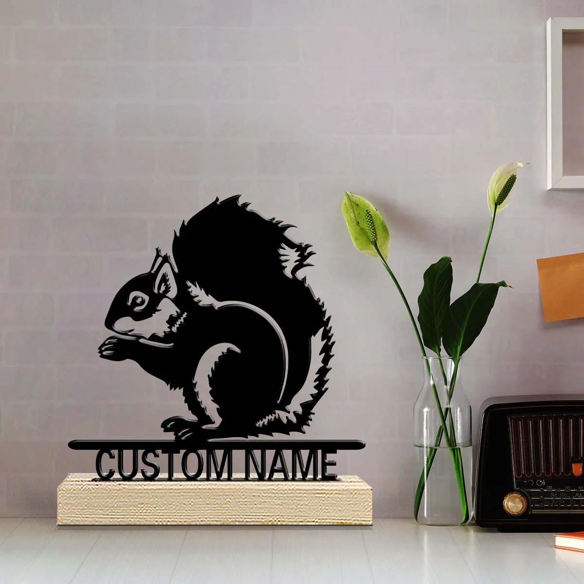 1pc Customizable Metal Desktop Ornaments Customizable Name With Wooden Base Perfect for Home or Office Decoration