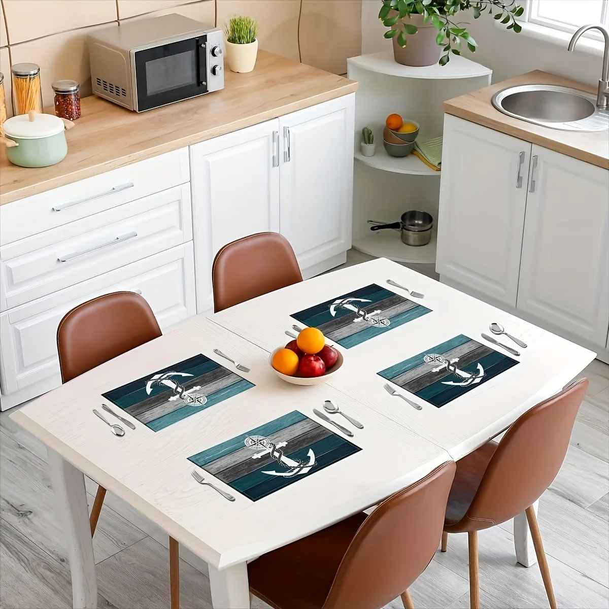 Nautical Theme Placemat Set 4pcs Marine Anchor Compass Decor Placemats Suitable for Kids Teens Adults Watercolor