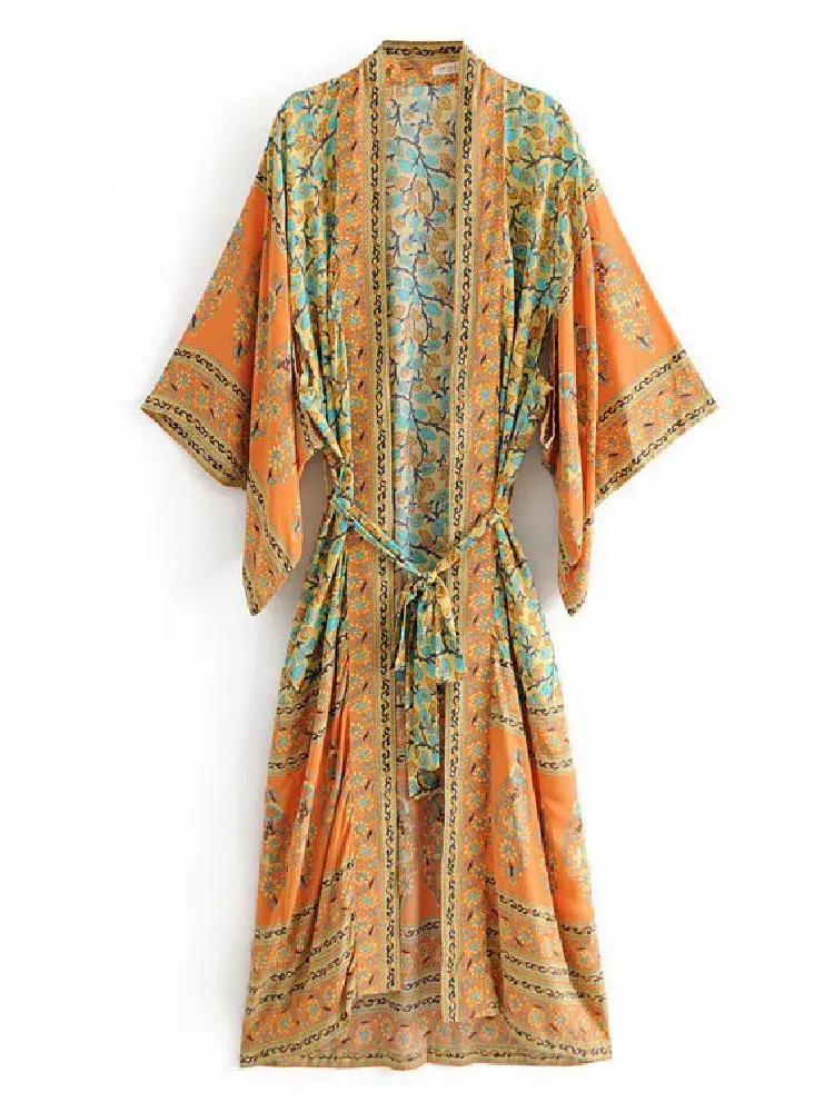 2020 Bohemian Printed Summer Beach Wear Clothing Long Kimono Cardigan Plus Size Cotton Tunic Women Tops and Blouse Shirts A136