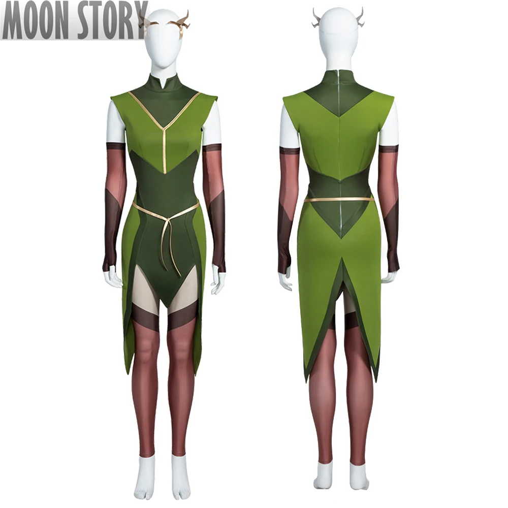 Carnival Halloween Critical Role Legend of Vox Machina Cosplay Costume Keyleth Green Dress Headdress Suit Set