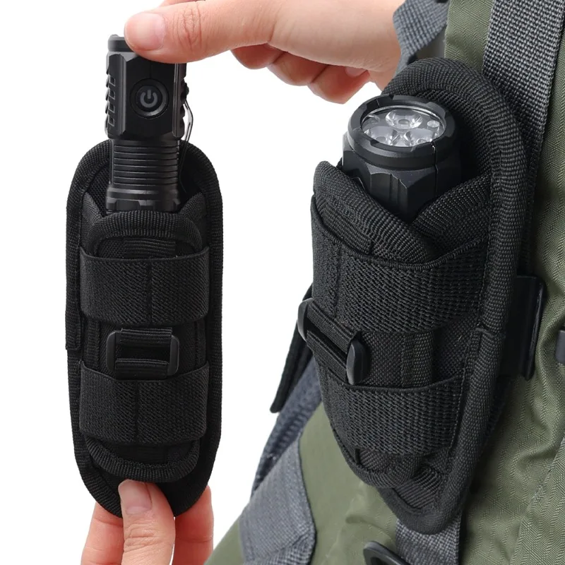 Tactical Hunting Molle Nylon Flashlight Pouch 360 Degrees Rotatable Outdoor Flashlight Cover Holster Torch Case Portable Torch