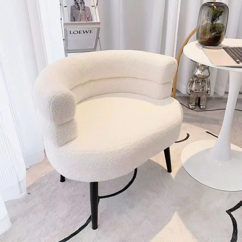 Modern simple household lazy sofa, lamb wool soft and comfortable makeup stool, girls bedroom arc bedside stool image 3