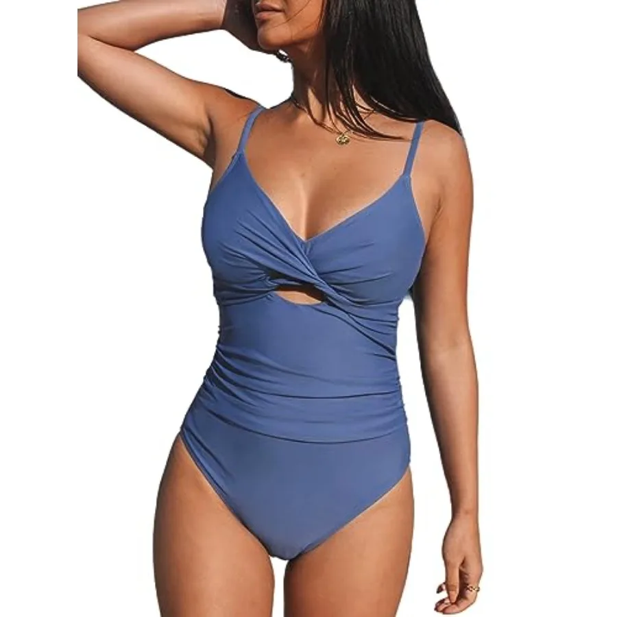 

CUPSHE One Pcs Swimsuit for Women Bathing Suits Twist Front Cutout Adjustable Straps Ruched Swimwear