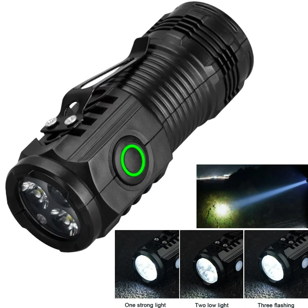 Mini LED Flashlight Ultra Tactical Torch with 3 LED Core Super Bright Waterproof 3 Light Modes Hat Clip Light for Camping Hiking