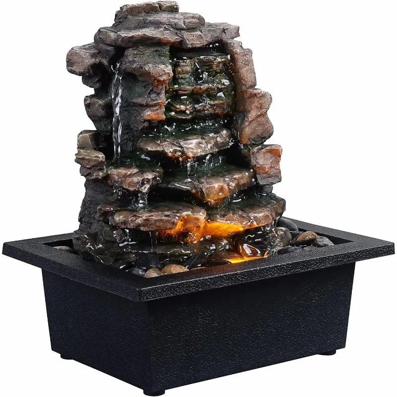 Home Décor Waterfall Meditation Fountain Indoor Tabletop Many Natural River Rocks Decorated Office Home Tabletop