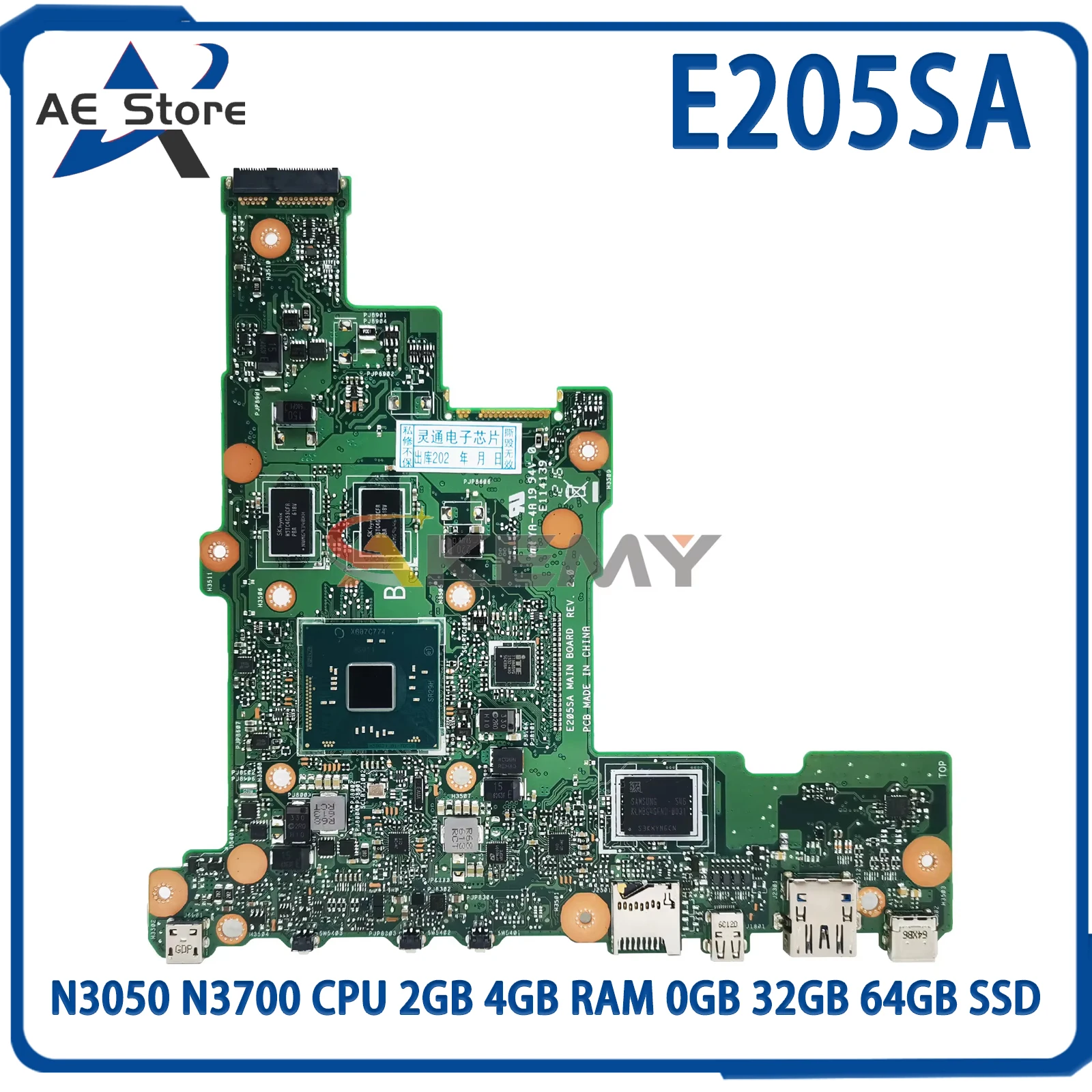 

AE E205SA Mainboard For ASUS E205S TP200S TP200SA E205S Laptop Motherboard N3050 N3700 CPU 2GB 4GB RAM 0GB 32GB 64GB SSD