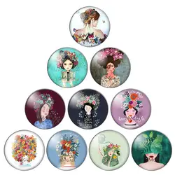 Fashion Beauty Art Flower Girls 10pcs 12mm/14mm/16mm/18mm/20mm/25mm Round photo glass cabochon demo flat back Making findings