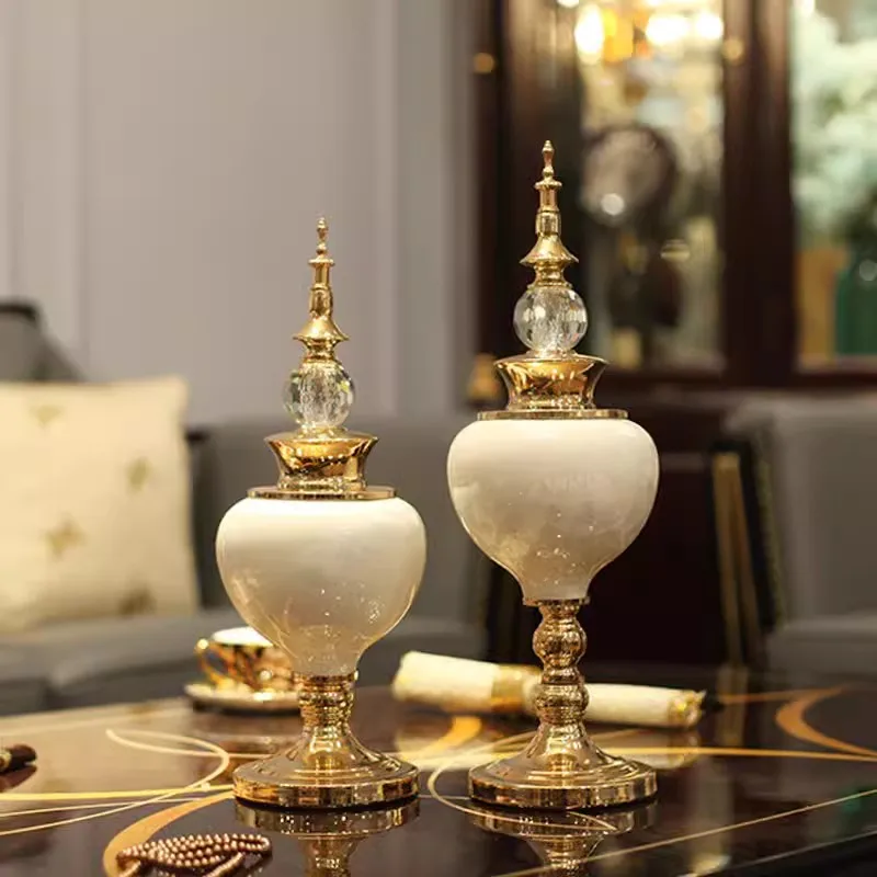 

2Pcs/European Luxury Crystal Glaze Ceramic Crafts Wedding Gift Home Furnishing Decoration Home Livingroom Desktop Figurines Orna